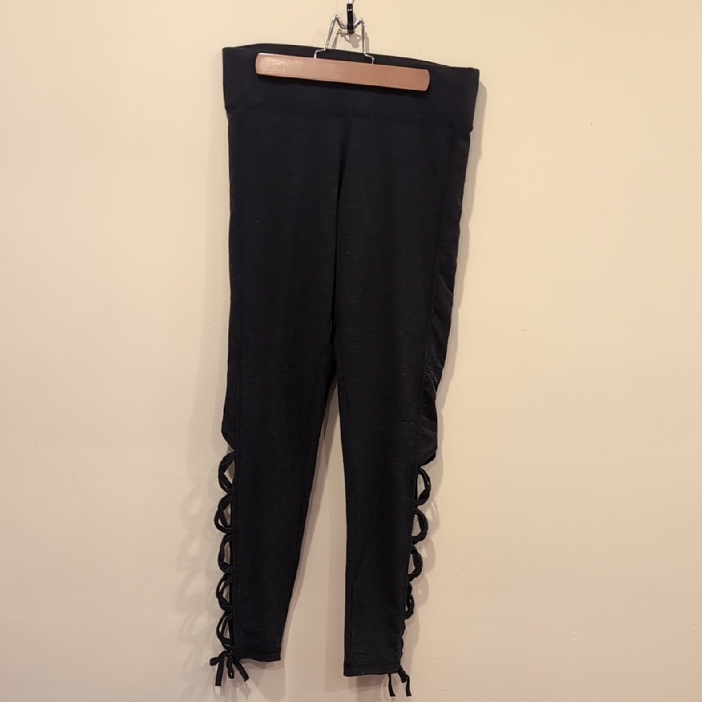 Gray Lace-Up Leggings with Cutout Details